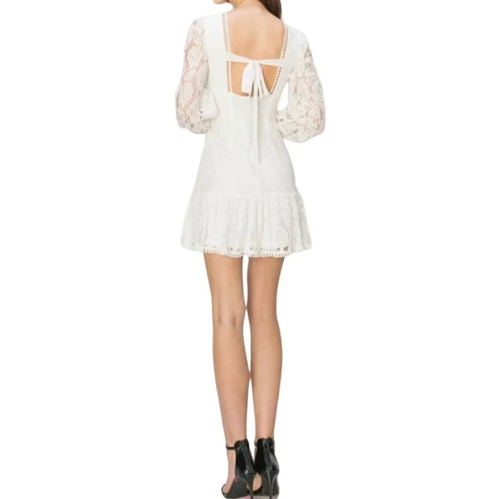 INA Lace Tie Back V-Neck Long Sleeve Mini Dress White Size Medium NWT - Picture 4 of 5